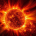 Abstract fiery sphere illuminates futuristic galaxy in natural phenomenon explosion generated by AI